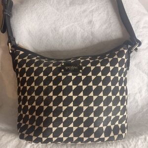 Spartina 449 Black and Cream Geometric Canvas Shoulder Hobo
